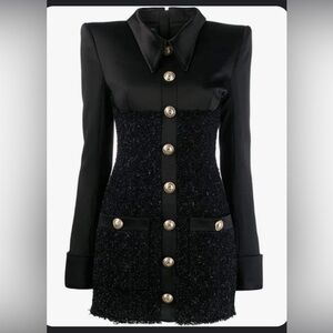 Jessica Bara black satin glitter tweed mini dress